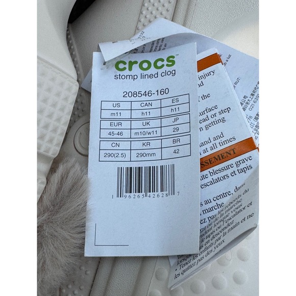 Crocs Stomp Lined Clog Bone White Faux Fur Platform Mens 11 208546-160 NEW